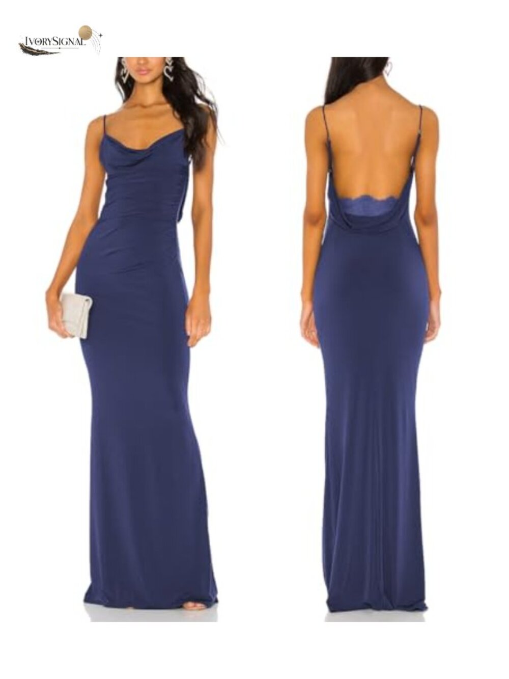 Spaghetti Strap Lace Backless Mermaid Maxi Dress Drape Neck Gown